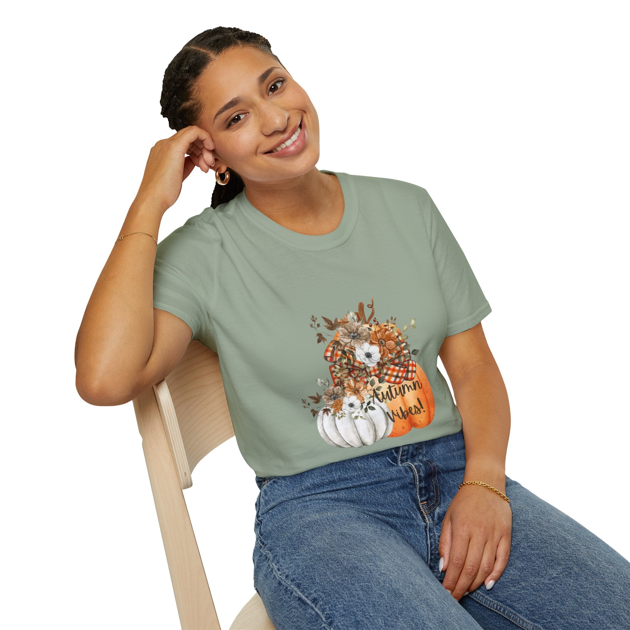 Autumn Vibes Pumpkins with Fall Flowers T-Shirt