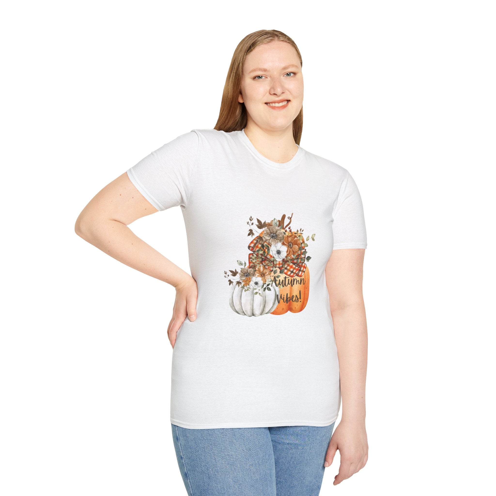 Autumn Vibes Pumpkins with Fall Flowers T-Shirt