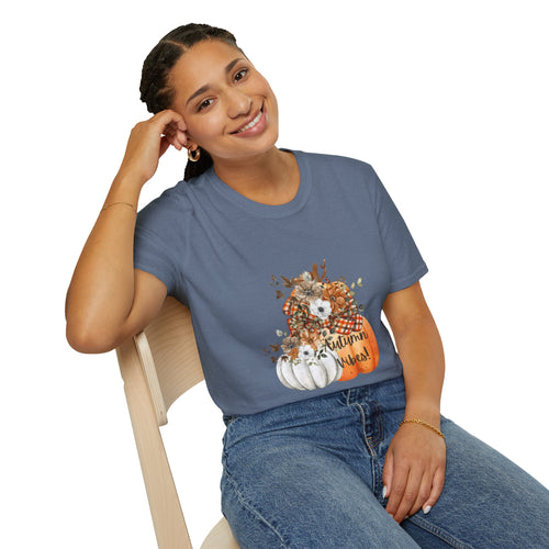 Autumn Vibes Pumpkins with Fall Flowers T-Shirt