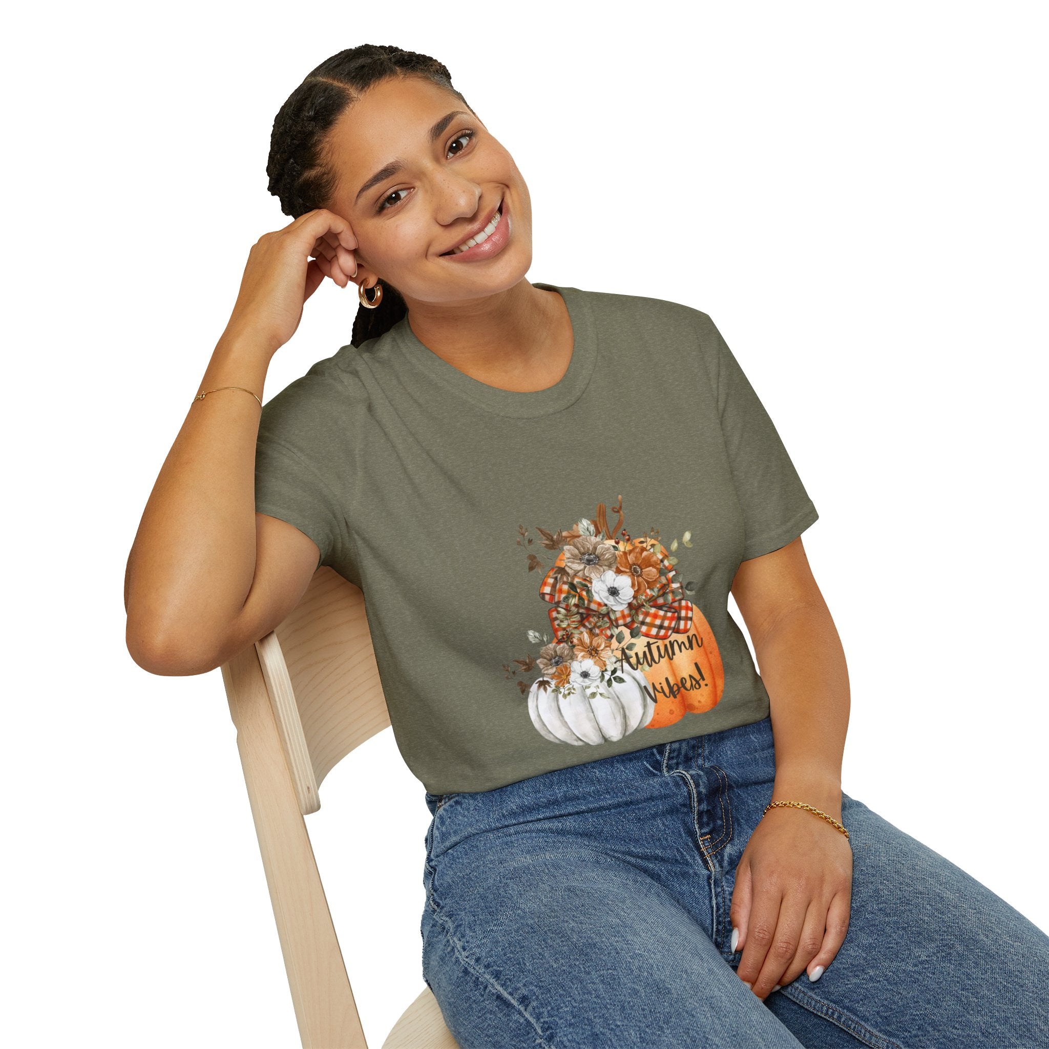 Autumn Vibes Pumpkins with Fall Flowers T-Shirt