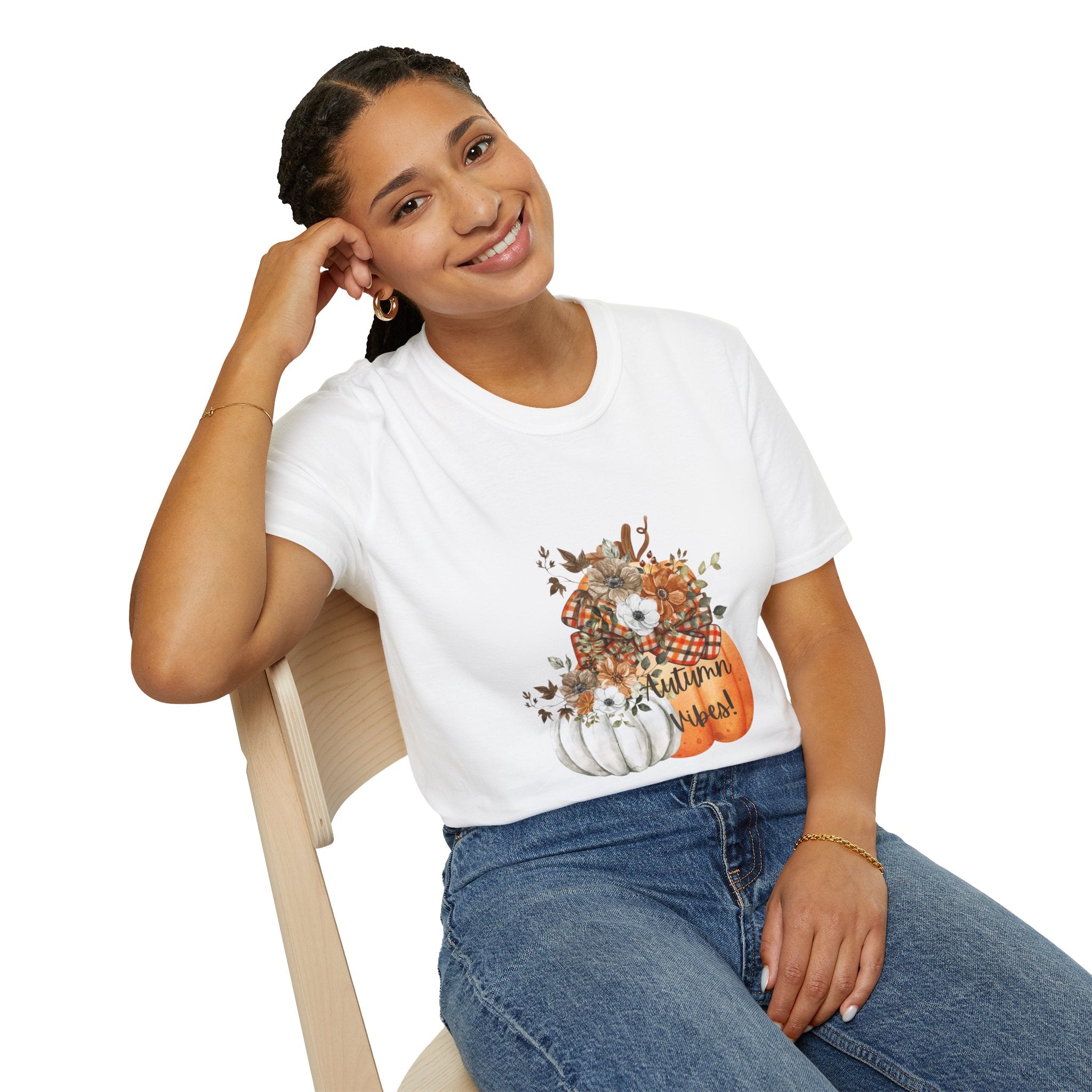 Autumn Vibes Pumpkins with Fall Flowers T-Shirt