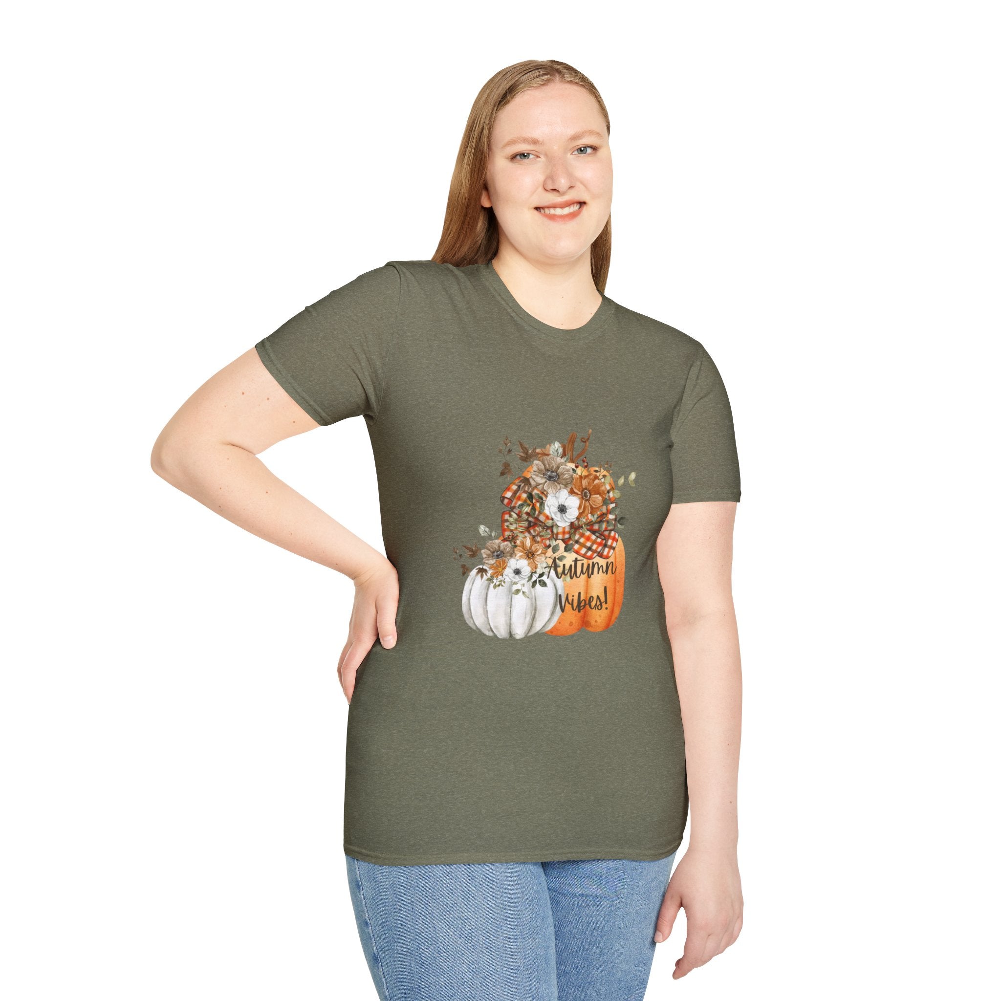 Autumn Vibes Pumpkins with Fall Flowers T-Shirt