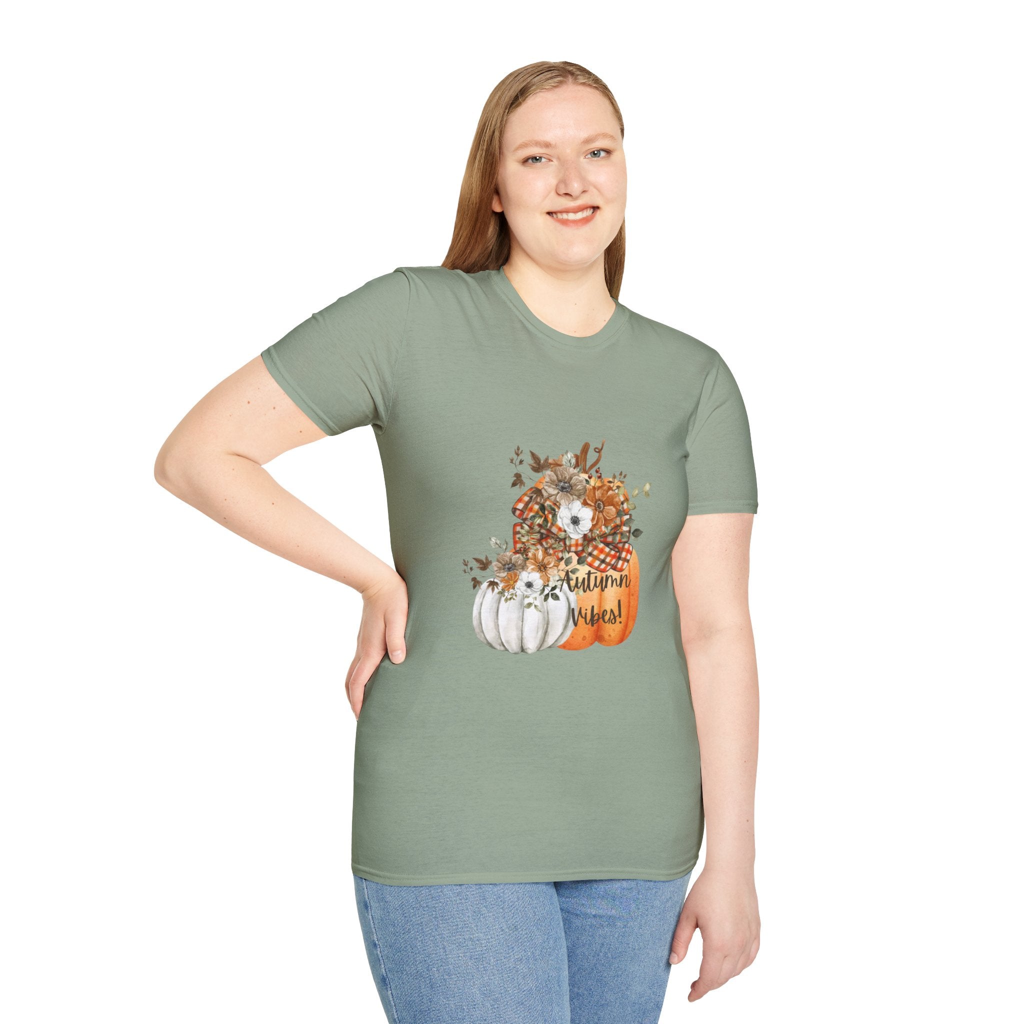 Autumn Vibes Pumpkins with Fall Flowers T-Shirt