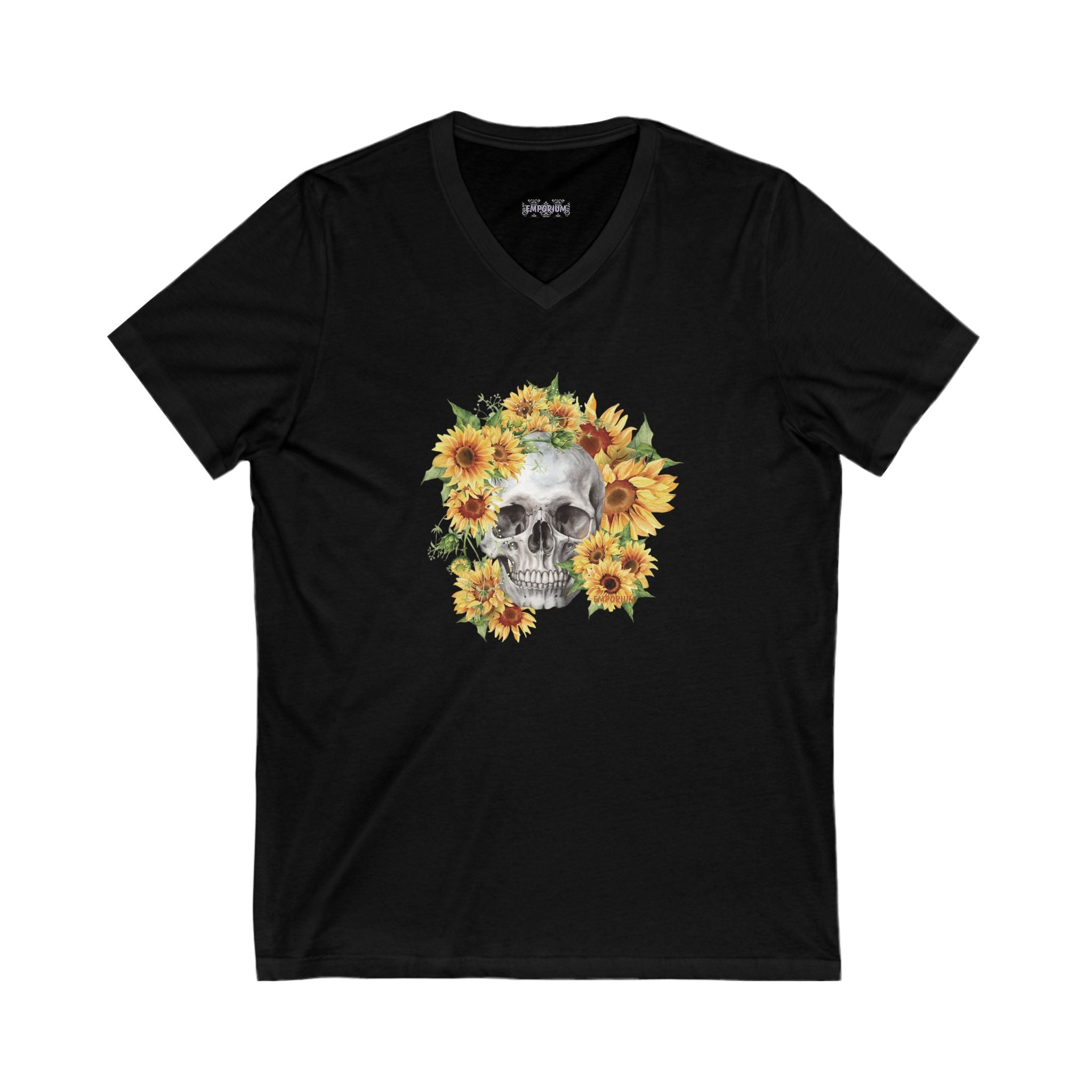 Sunflower Skull V-Neck Tee