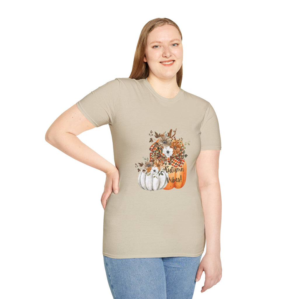 Autumn Vibes Pumpkins with Fall Flowers T-Shirt
