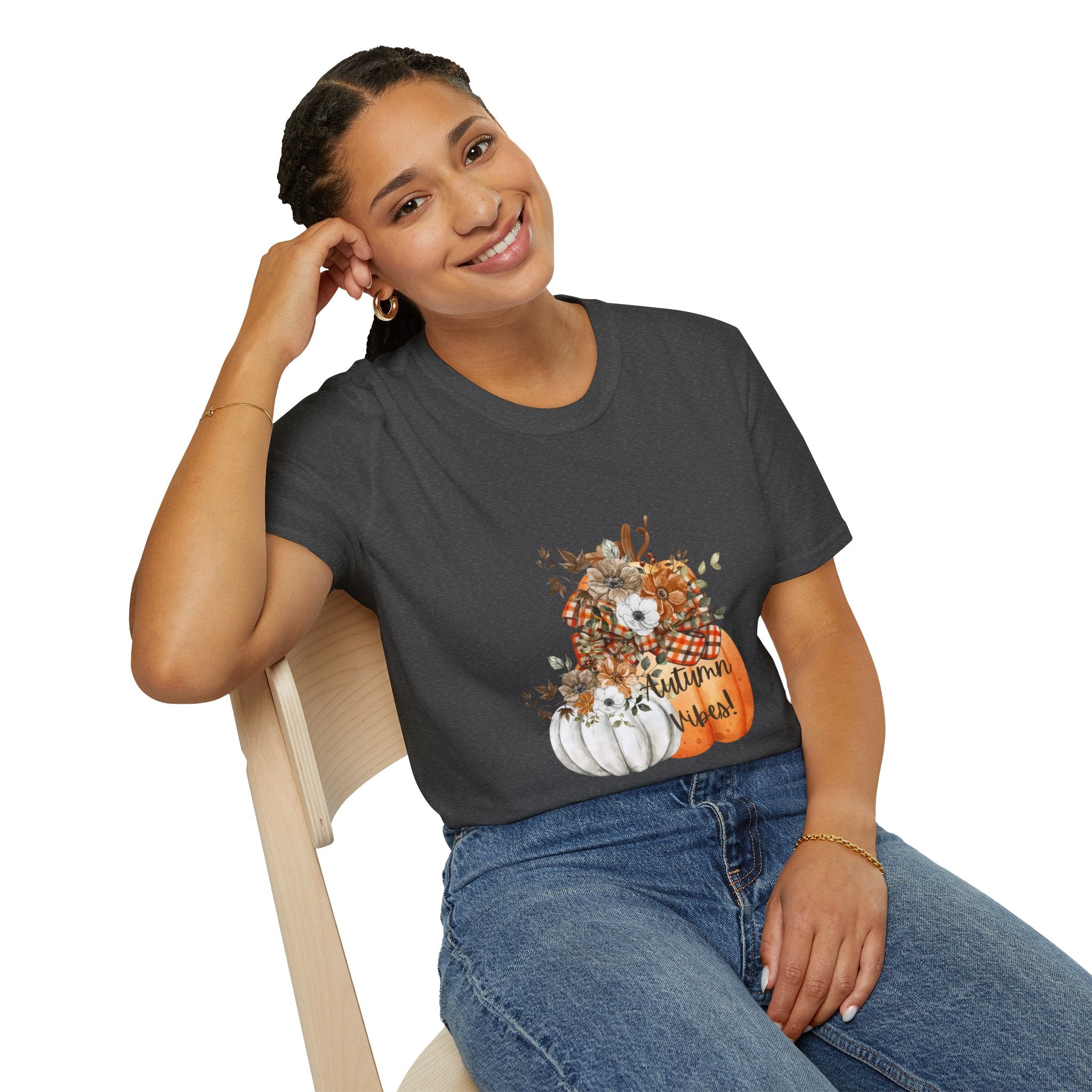 Autumn Vibes Pumpkins with Fall Flowers T-Shirt