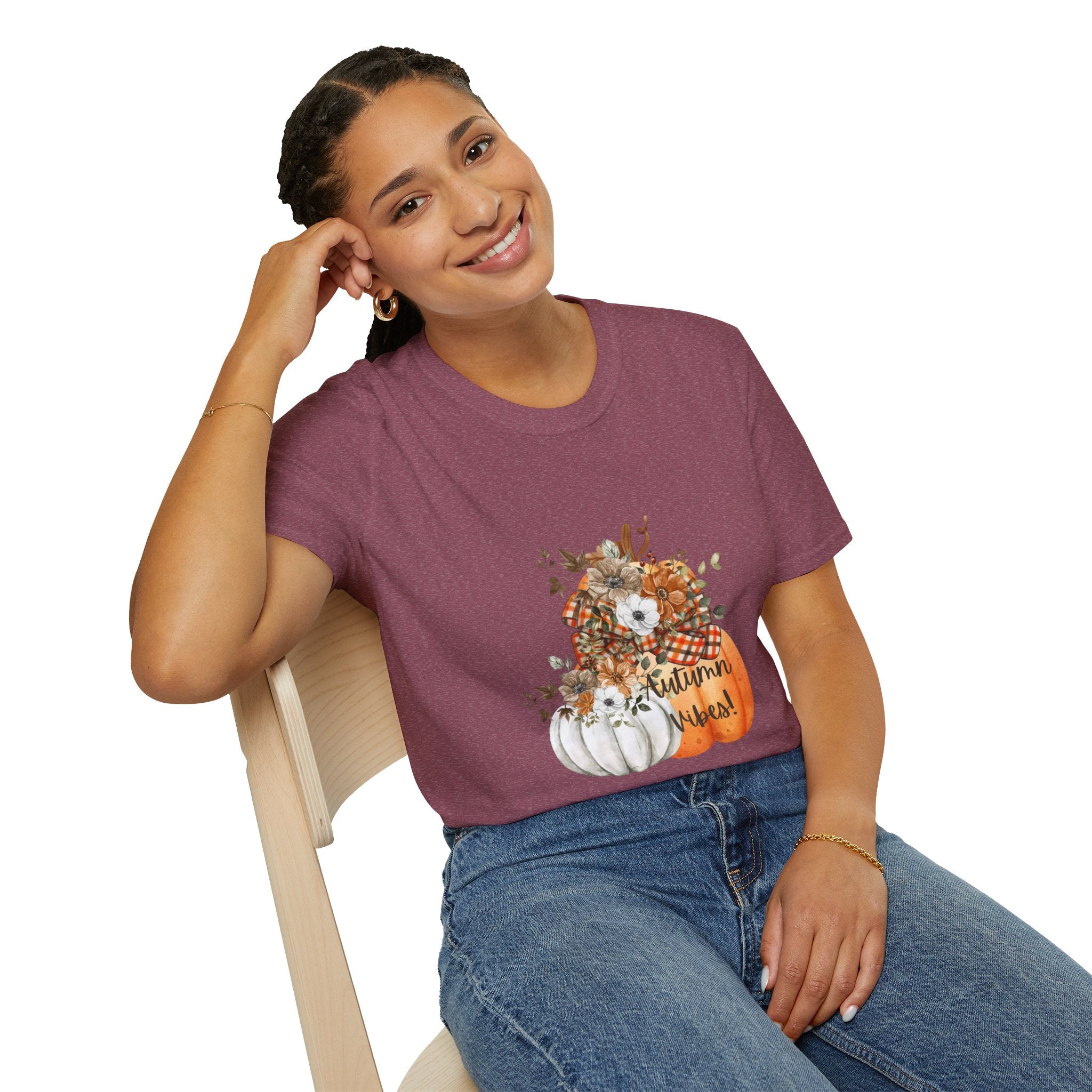 Autumn Vibes Pumpkins with Fall Flowers T-Shirt